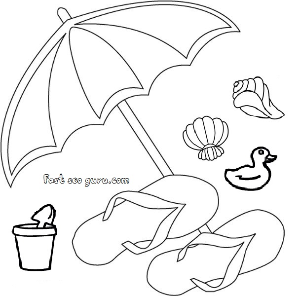 print out beach slippers and umbrella clip art
